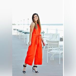 Banana Republic Red Wide Leg Cropped Jumpsuit Size 2